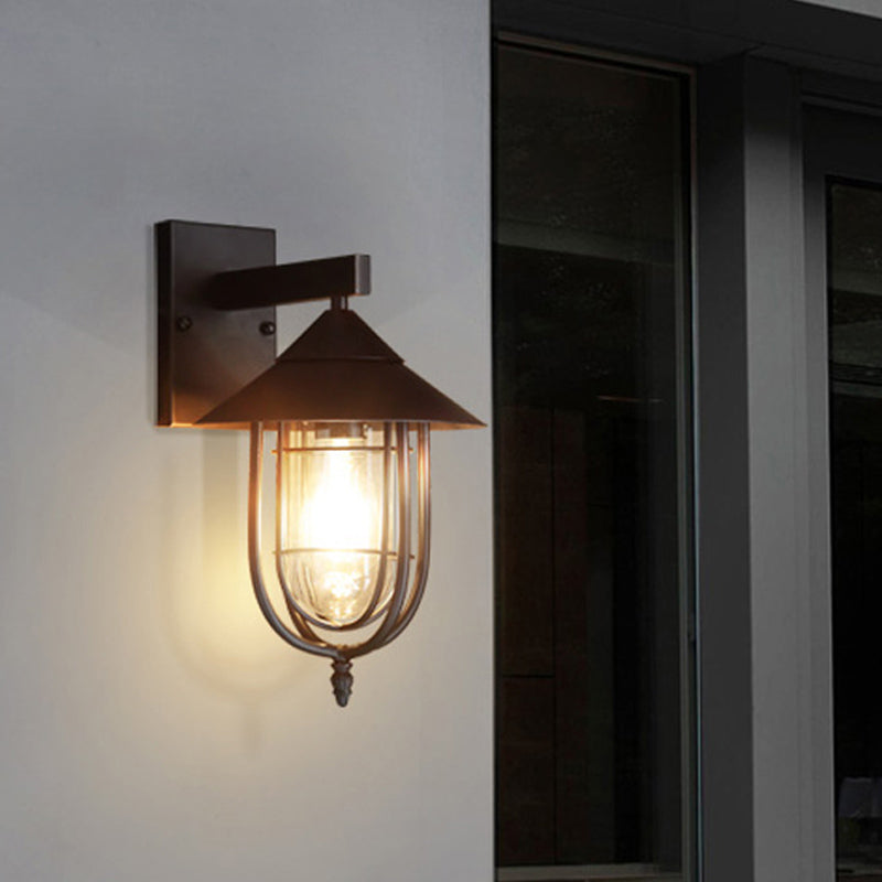 Verre transparent noir / bronze mur suspendu capsule lumineuse 1 lumière de style vintage de la lampe avec cage métallique