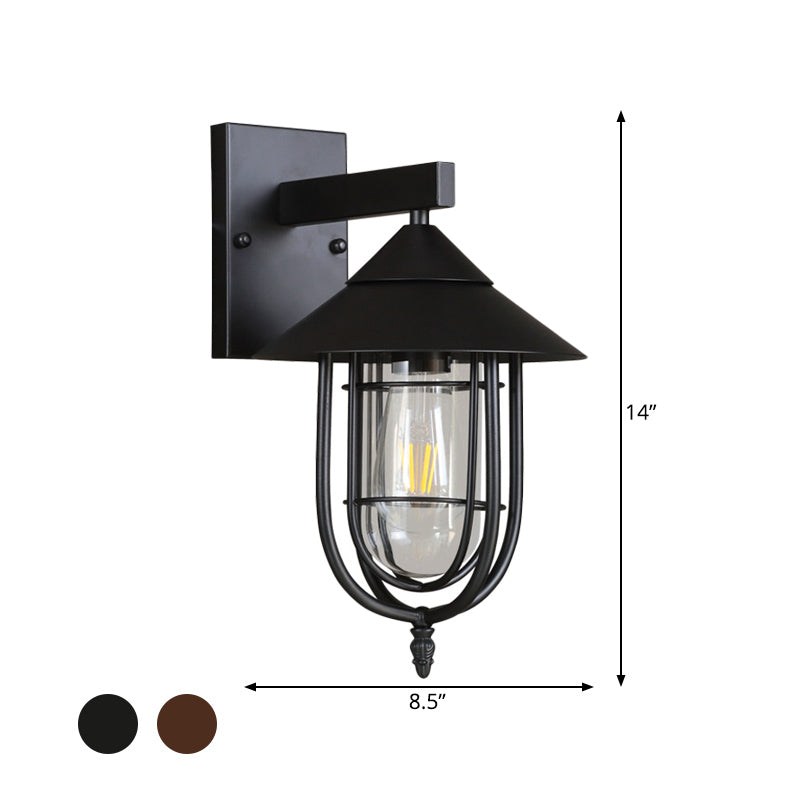 Verre transparent noir / bronze mur suspendu capsule lumineuse 1 lumière de style vintage de la lampe avec cage métallique