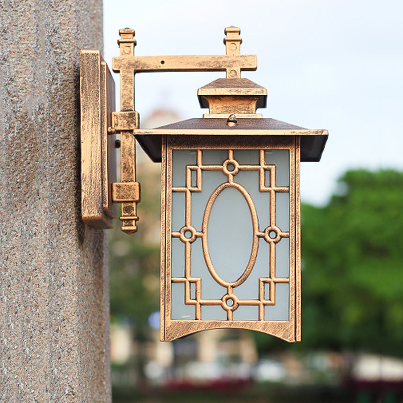 1 hoofd Frosted glazen wandverlichting Rustiek zwart/bronzen lantaarnvormige Courtyard SCONCE LICHT