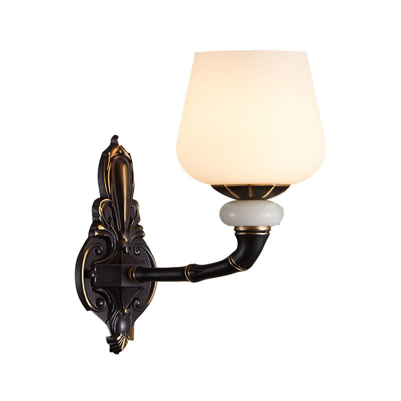Black and Gold Cup-Shape Wall Lighting Traditional Opal Glass 1/2-Head Indoor Wall Lamp