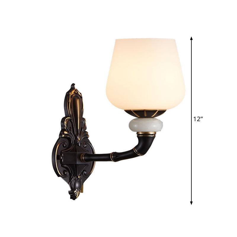 Black and Gold Cup-Shape Wall Lighting Traditional Opal Glass 1/2-Head Indoor Wall Lamp