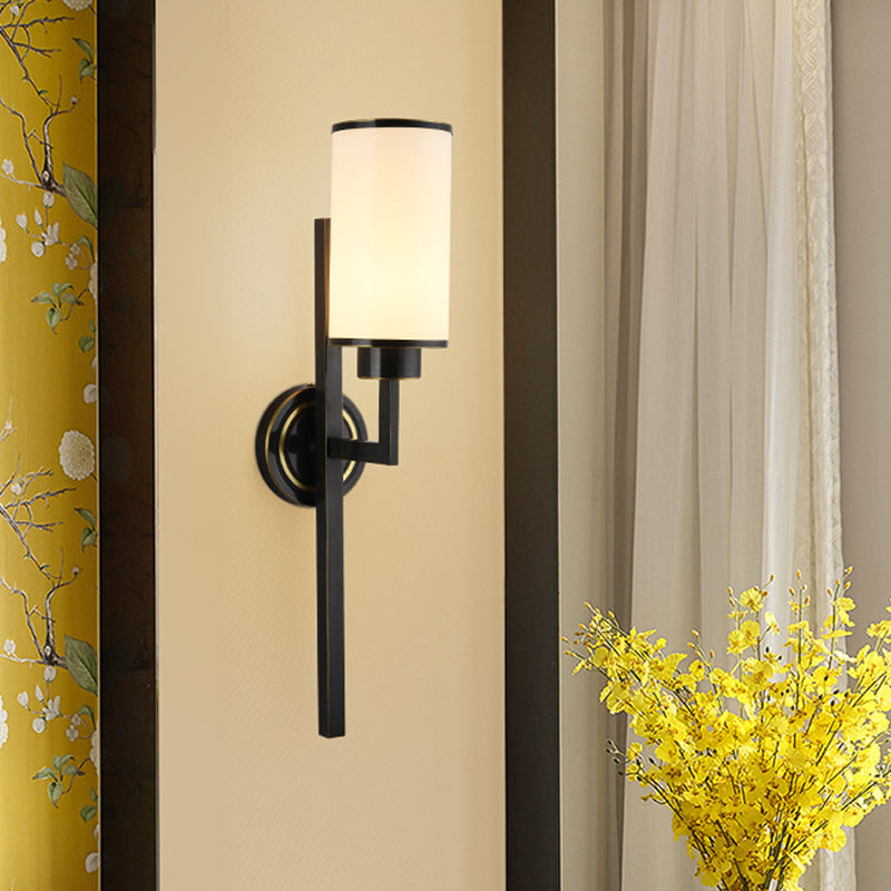 LAMPE MUR CYLINDRIQUE Country Verre Opale Single Bulbe Éclairage mural noir