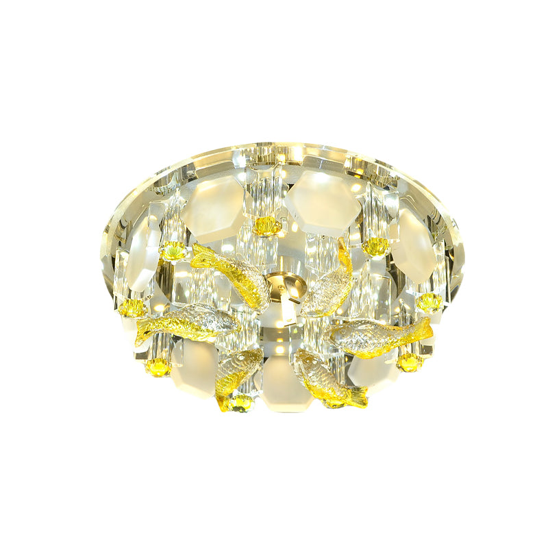Yellow Fish Petite lampe encastrée moderne en cristal pour couloir LED près du plafonnier, 17,8 cm/24,1 cm de large
