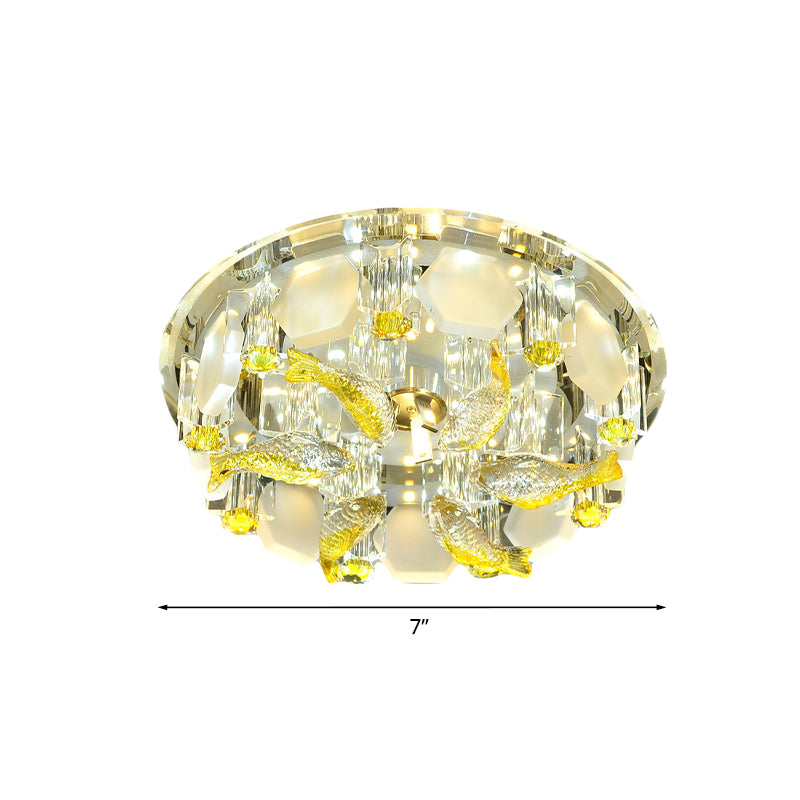 Yellow Fish Small Flushmount Lamp Modern Crystal Corridor LED Close to Ceiling Light, 7"/9.5" Wide