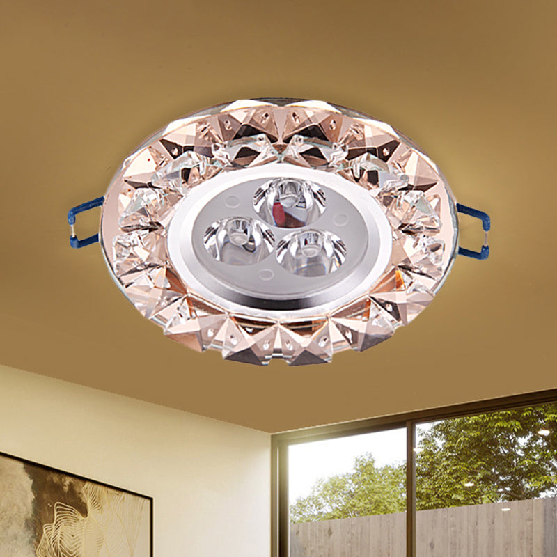 Beveled Crystal Rose Gold Ceiling Lamp Circular Thin Modernist LED Flush Mount Fixture