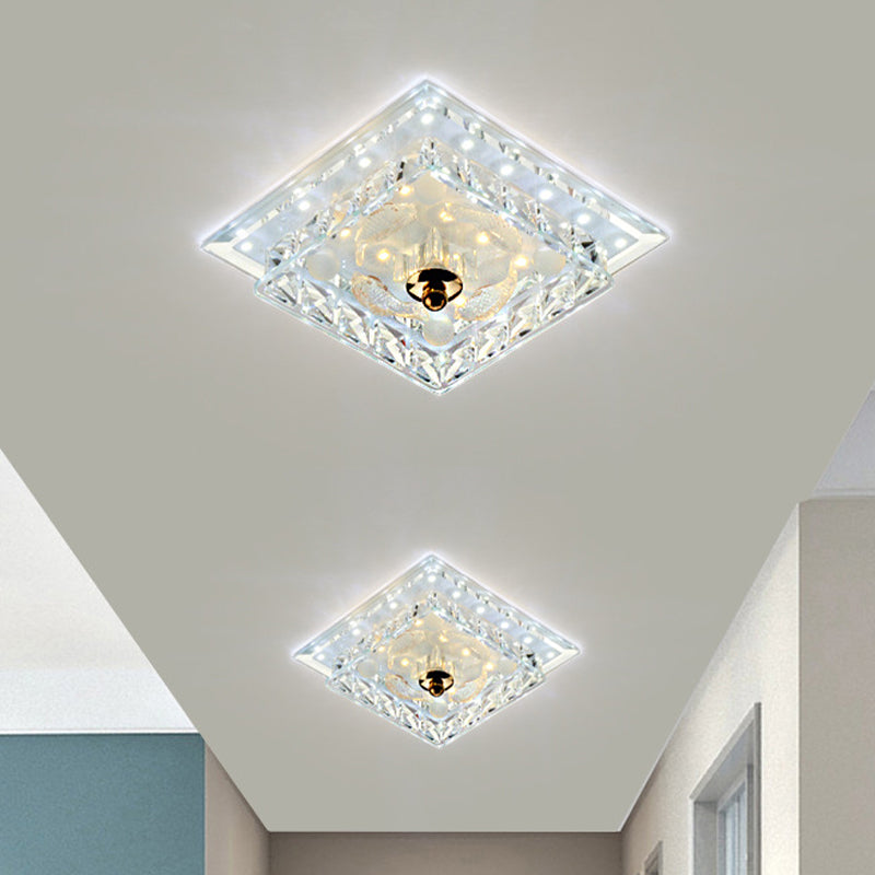 Clear Crystal Square Mini Flush Light Simple Passage 7"/9.5" Wide LED Flush Mount Ceiling Fixture