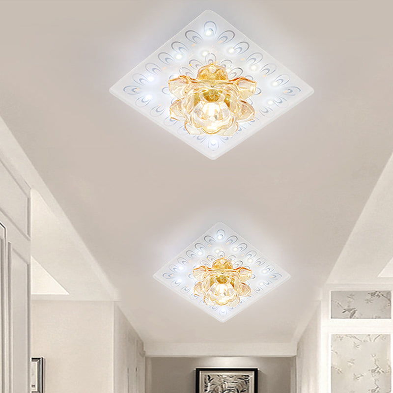 Lotus Blossom LED Ceiling Flush Modernist White Crystal Flush Mounted Lamp in Warm/White Light