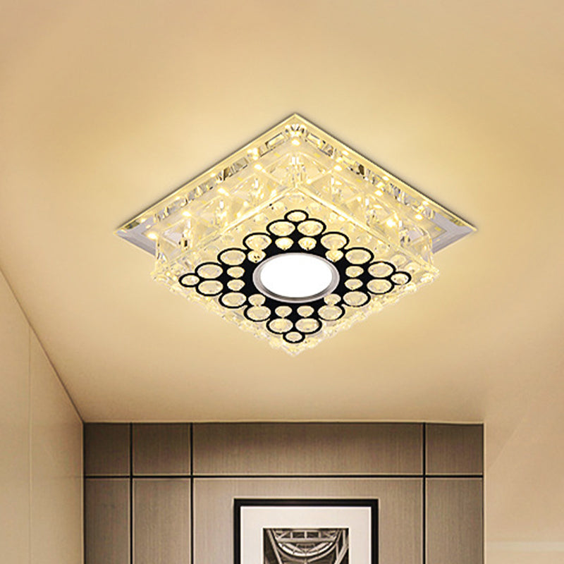Round/Square Drum LED Flush Mount Light Modern Clear Crystal Ceiling Fixture with Bubble Pattern