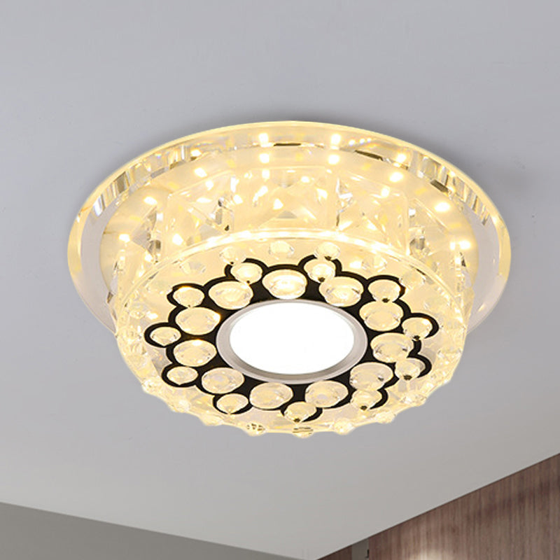 Round/Square Drum LED Flush Mount Light Modern Clear Crystal Ceiling Fixture with Bubble Pattern