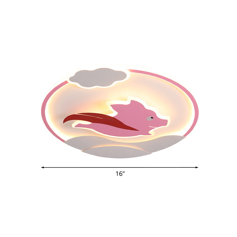 Super Pig Ultrathin Ceiling Flush Cartoon Acrylic Pink LED Flush Mount Lamp in Warm/White Light