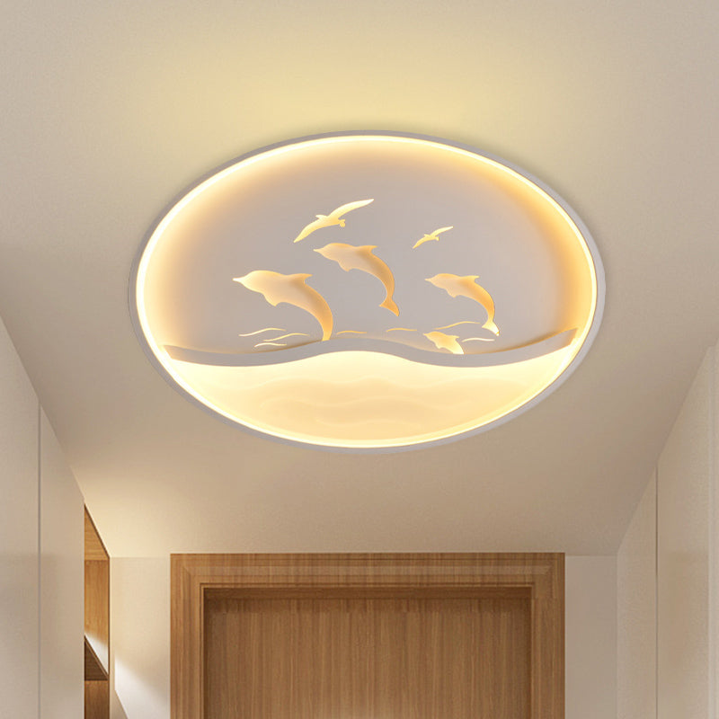 Dolphin Adventure Circle LED Flush Mount Nordic Acrylic Children Bedroom LED Ceiling Light in White/Warm Light