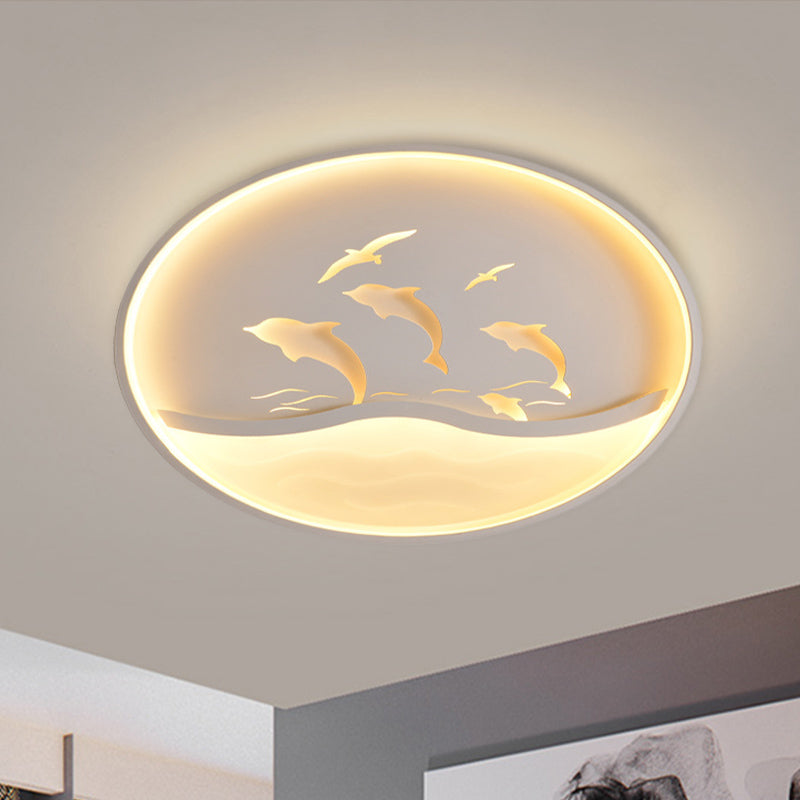 Dolphin Adventure Circle LED Flush Mount Nordic Acrylic Children Bedroom LED Ceiling Light in White/Warm Light