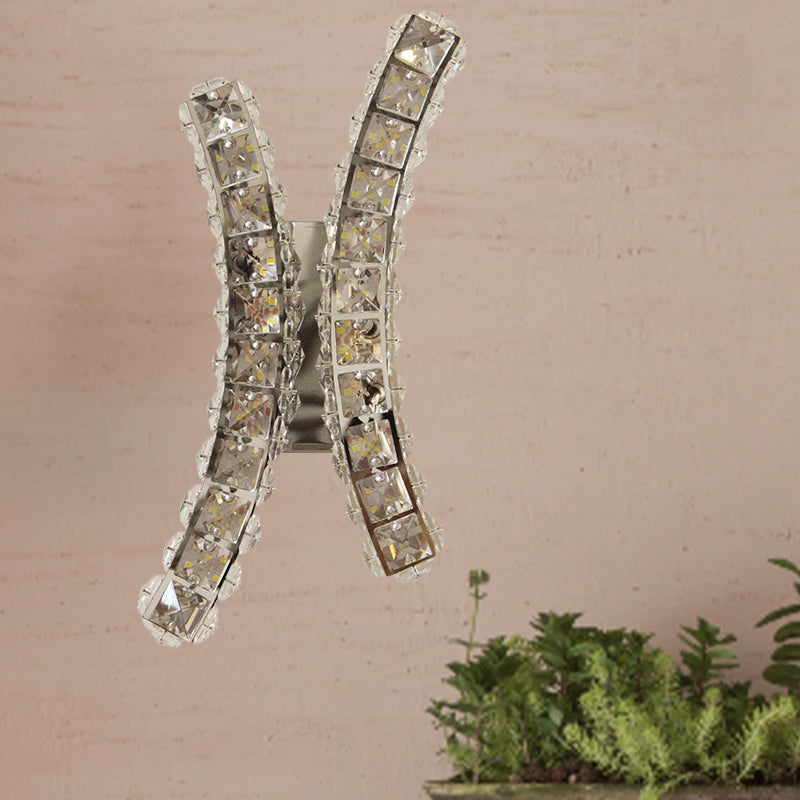 Chrome Curvy Wall Sconce Light Simple Beved Crystal Prism Salon LED Mur Murd Murd