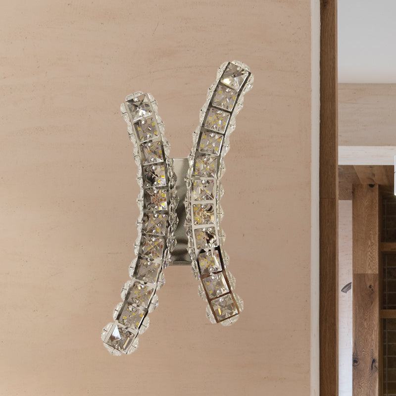 Chrome Curvy Wall Sconce Light Simple Beved Crystal Prism Salon LED Mur Murd Murd