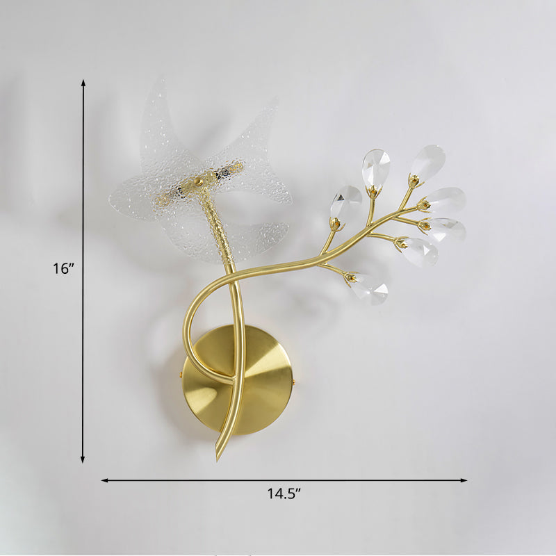 Éclairage d'écran de branche simple 2 têtes lampe à paroi cristalline à facettes en or, gauche / droite