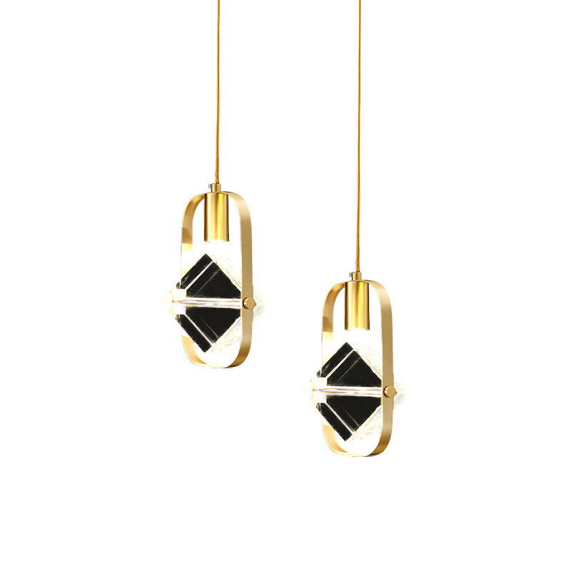 2-Head Cubic Multi Light Pendant Postmodern Gold Hanging Lamp with Metal Frame for Restaurant