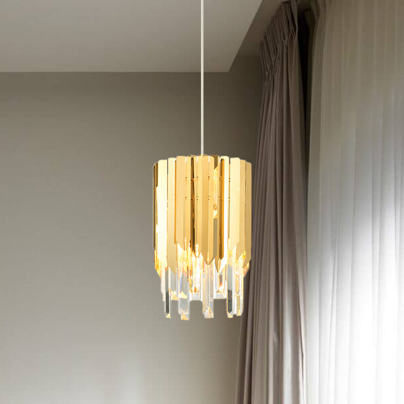 1 Bulb Tiered Hanging Light Postmodern Gold Crystal Rectangle Suspended Lighting Fixture