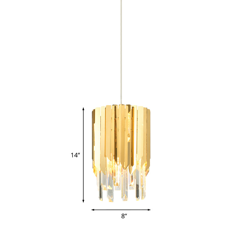 1 Bulb Tiered Hanging Light Postmodern Gold Crystal Rectangle Suspended Lighting Fixture