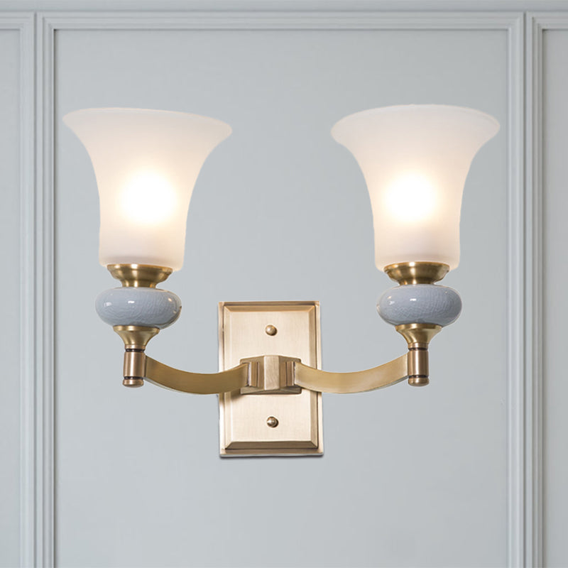Goud 1/2 koppen wandlamp armatuur Traditionele witte glazen bel omhoog wandmontage verlichting voor woonkamer