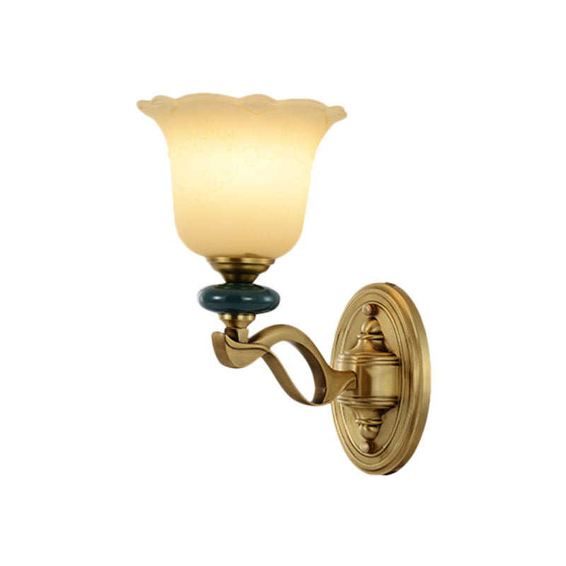 Flower Frosted Glass Wall Mounted Light Traditional 1/2-Light Indoor Wall Lamp in Gold