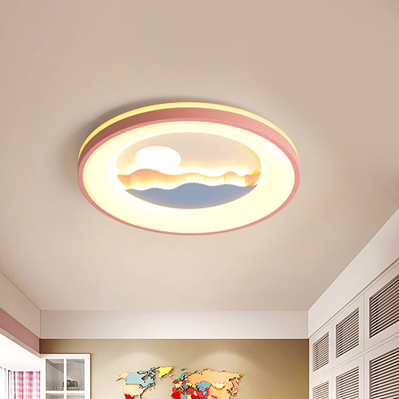Ronde acrylspoeling Lichte bevestiging met zonsondergangontwerp Noordse LED roze/blauwe spoelmontage Lamp voor kinderslaapkamer