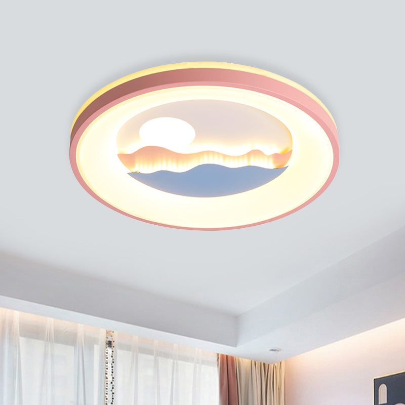 Ronde acrylspoeling Lichte bevestiging met zonsondergangontwerp Noordse LED roze/blauwe spoelmontage Lamp voor kinderslaapkamer
