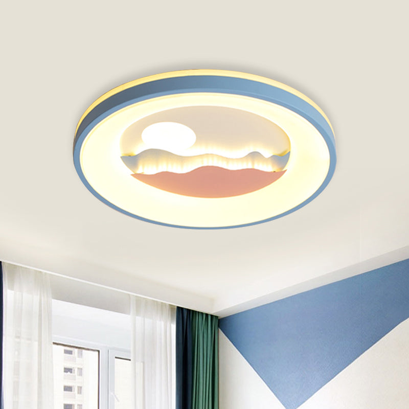 Ronde acrylspoeling Lichte bevestiging met zonsondergangontwerp Noordse LED roze/blauwe spoelmontage Lamp voor kinderslaapkamer