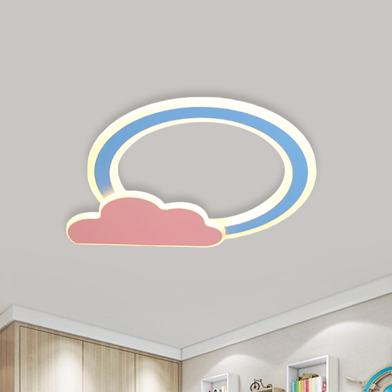 Blue/Pink Finish Cloud and Loop Flush Lighting Minimalist LED Acrylic Flushmount Lamp for Kids Room