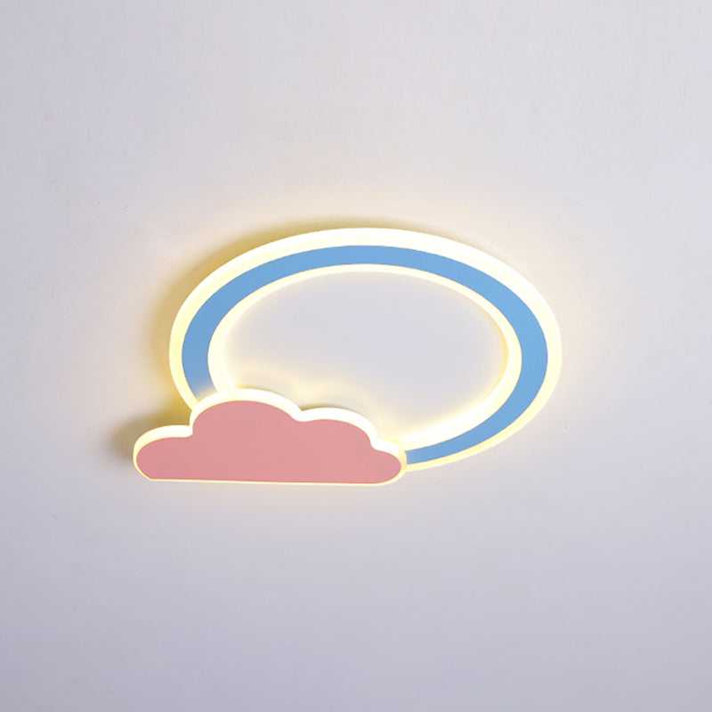 Blue/Pink Finish Cloud and Loop Flush Lighting Minimalist LED Acrylic Flushmount Lamp for Kids Room