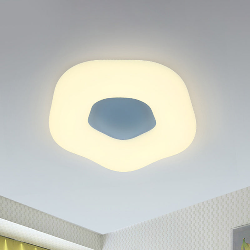 Doughnut Flushmount Light Nordic Acrylic LED Kid-Bedroom Flush Mount Fixture in White/Blue/Pink