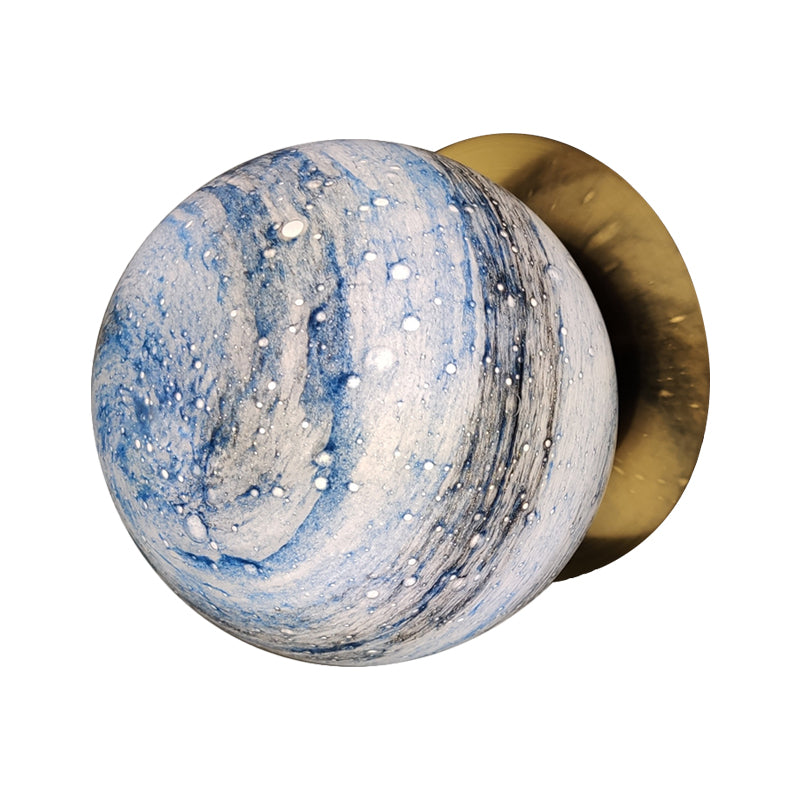 Planet Frosted Glass Wall Lamp Creative Yellow/Blue LED Wall Sconce Lighting Fixture for Bedroom