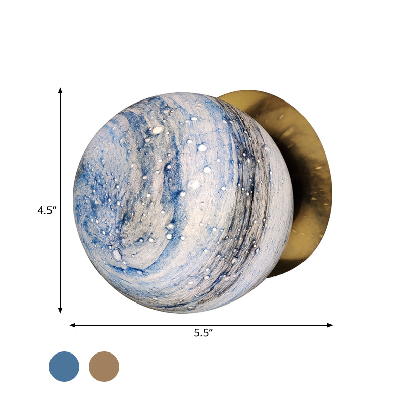 Planet Frosted Glass Wall Lamp Creative Yellow/Blue LED Wall Sconce Lighting Fixture for Bedroom