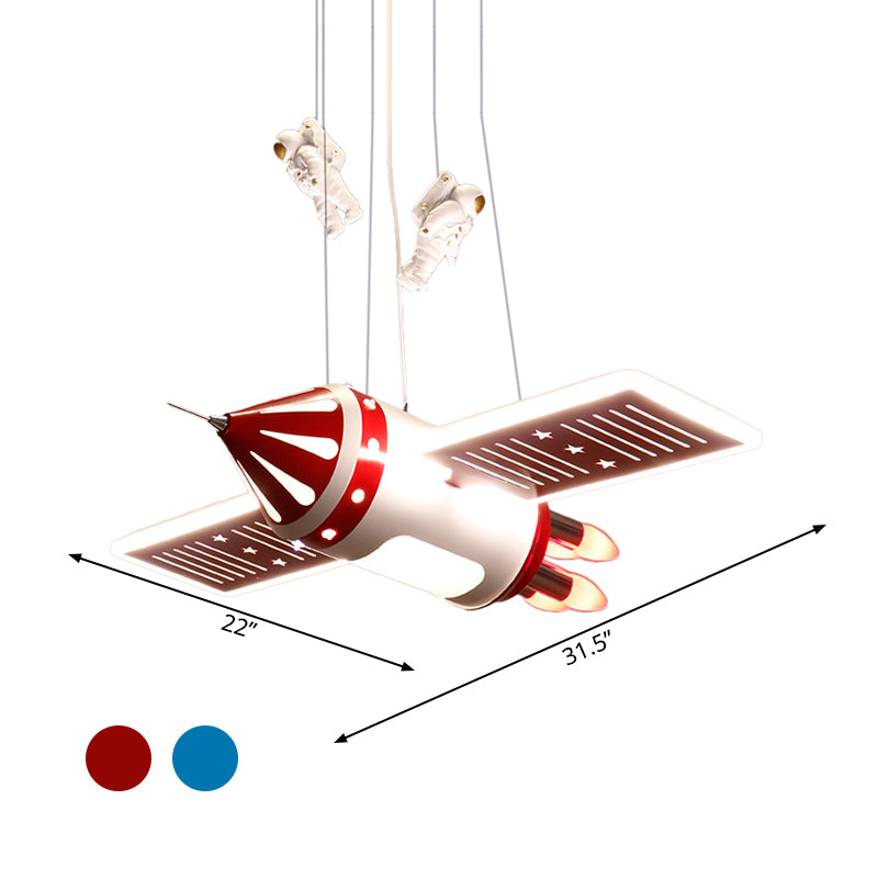 Raumschiff -Kronleuchterleuchte Cartoon Metall 4 Lampen rot/blau hängende Anhängerlampe für Kindergarten