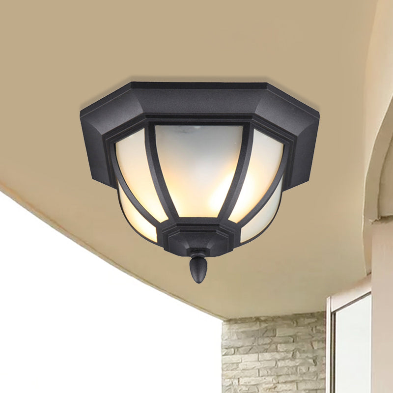 2 Bulb Octagon Flush Mount Lighting Classic Black Finish Frosted Glass Ceiling Light Fixture
