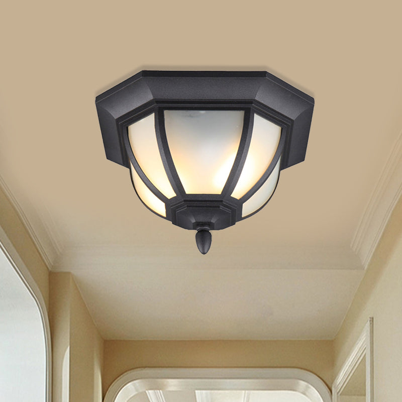 2 Bulb Octagon Flush Mount Lighting Classic Black Finish Frosted Glass Ceiling Light Fixture