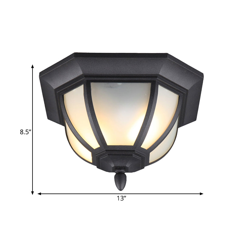 2 Bulb Octagon Flush Mount Lighting Classic Black Finish Frosted Glass Ceiling Light Fixture