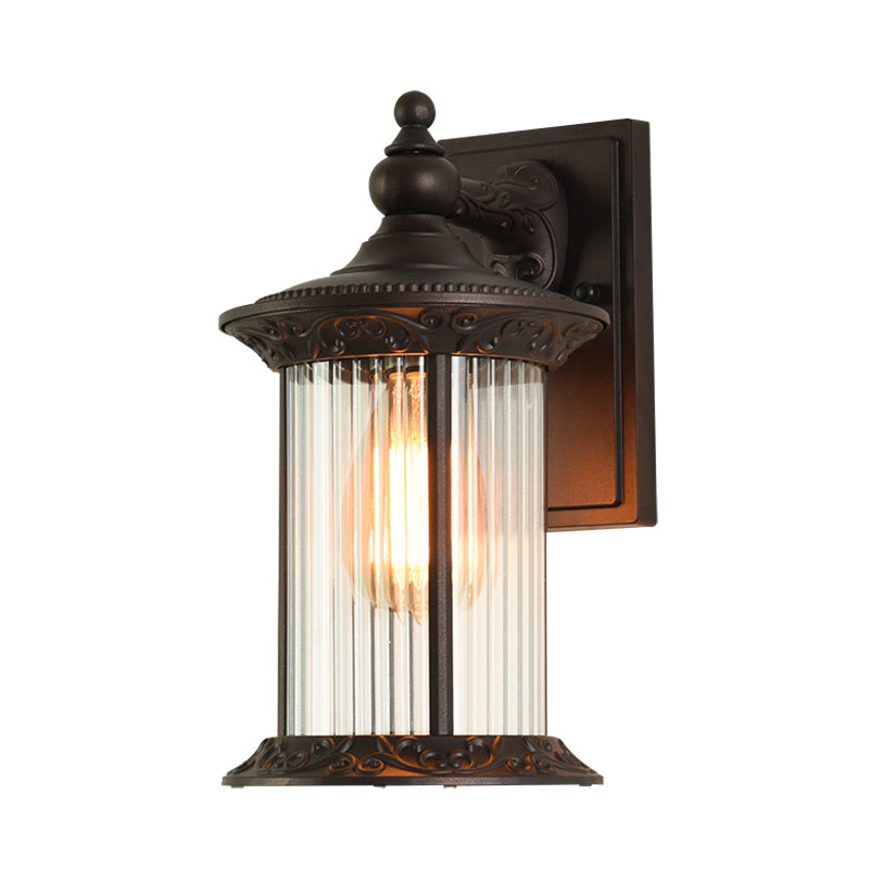 Lantern Courtyard Wall Sconce Light Countryside Clear Prismatic Glass 1 Light Coffee Wall Lamp