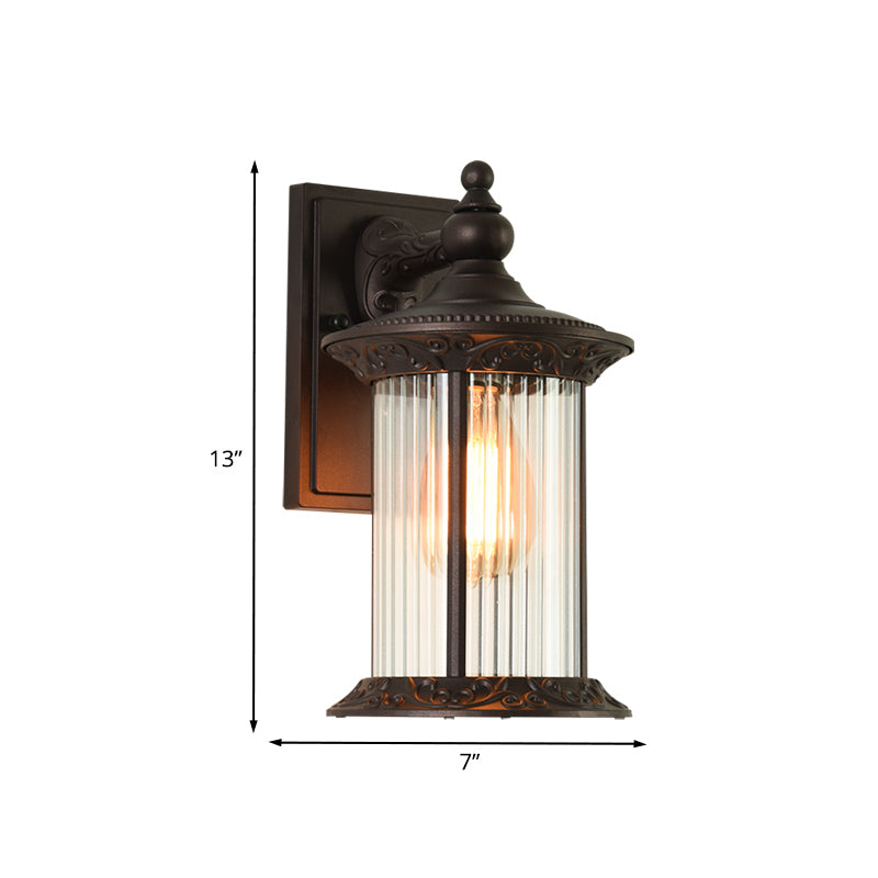 Lantern Courtyard Wall Sconce Light Countryside Clear Prismatic Glass 1 Light Coffee Wall Lamp