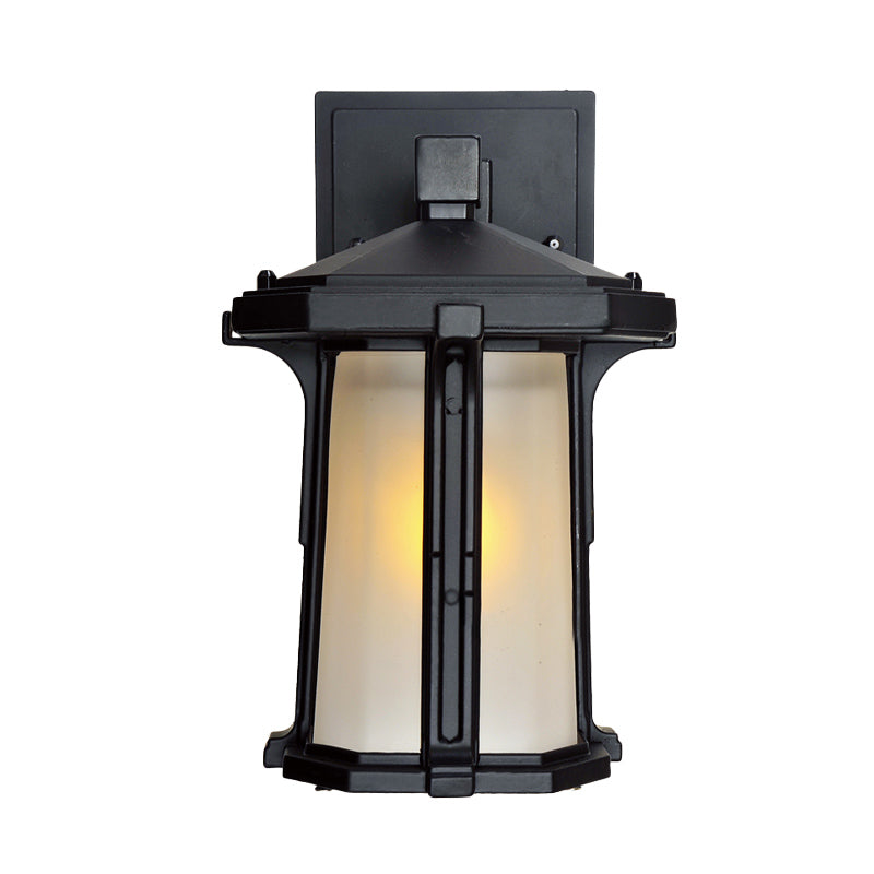 Tan/White Glass Lantern Sconce Retro Style Single Head Outdoor Wall Mounted Light Fixture