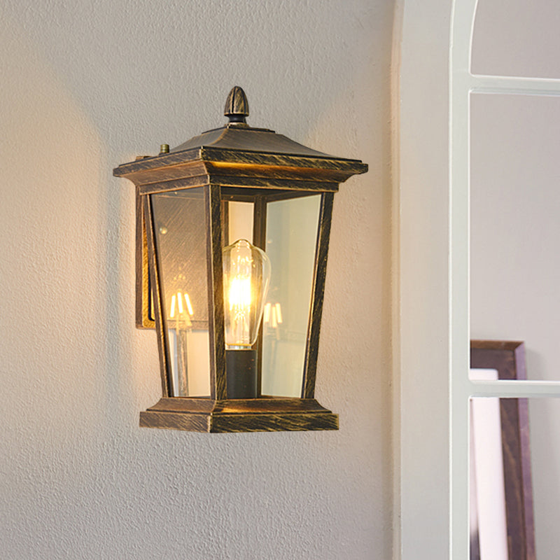 1 Light Sconce Lamp Lodge Birdcage Clear Glass Wall Mounted Light Fixture in Bronze for Outdoor