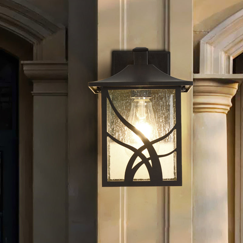 Open Bottom Courtyard Sconce Lodge Clear Glass 1 Light Dark Coffee Wall Light Fixture