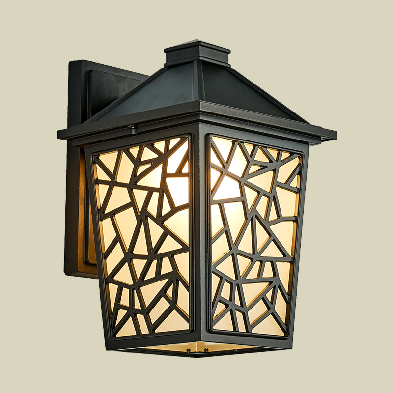 Black 1 Head Wall Sconce Lighting Lodge Frosted Glass Lantern Wall Mounted Light Fixture