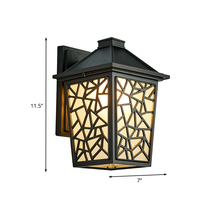 Black 1 Head Wall Sconce Lighting Lodge Frosted Glass Lantern Wall Mounted Light Fixture