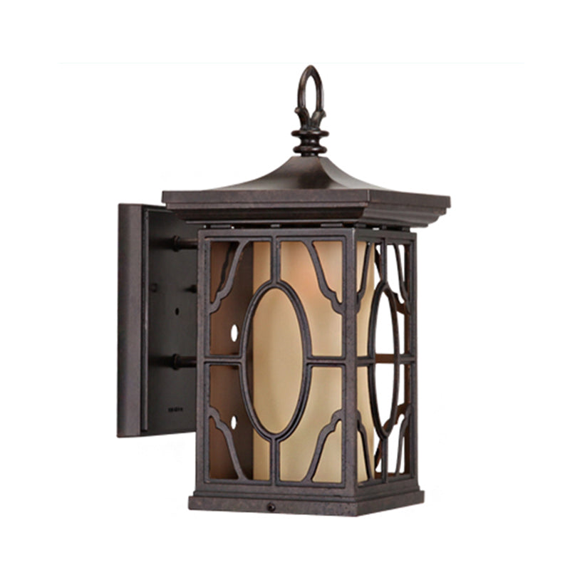 Metal Dark Coffee Sconce Light Lantern 1 Testa Rurale Rural Muro con tonalità in vetro smerigliato interno