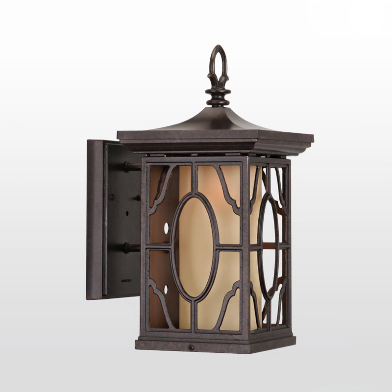 Metal Dark Coffee Sconce Light Lantern 1 Testa Rurale Rural Muro con tonalità in vetro smerigliato interno