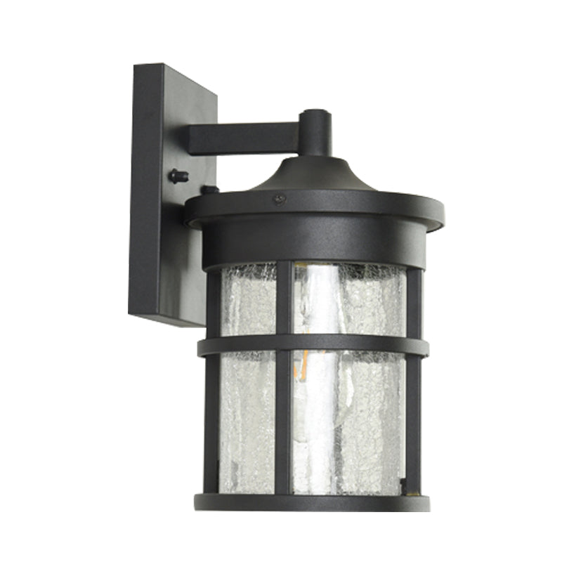 Crackle Glass Black Schonce Lamp Cilindrical 1 Bulb Countryside Wandverlichting met metalen frame