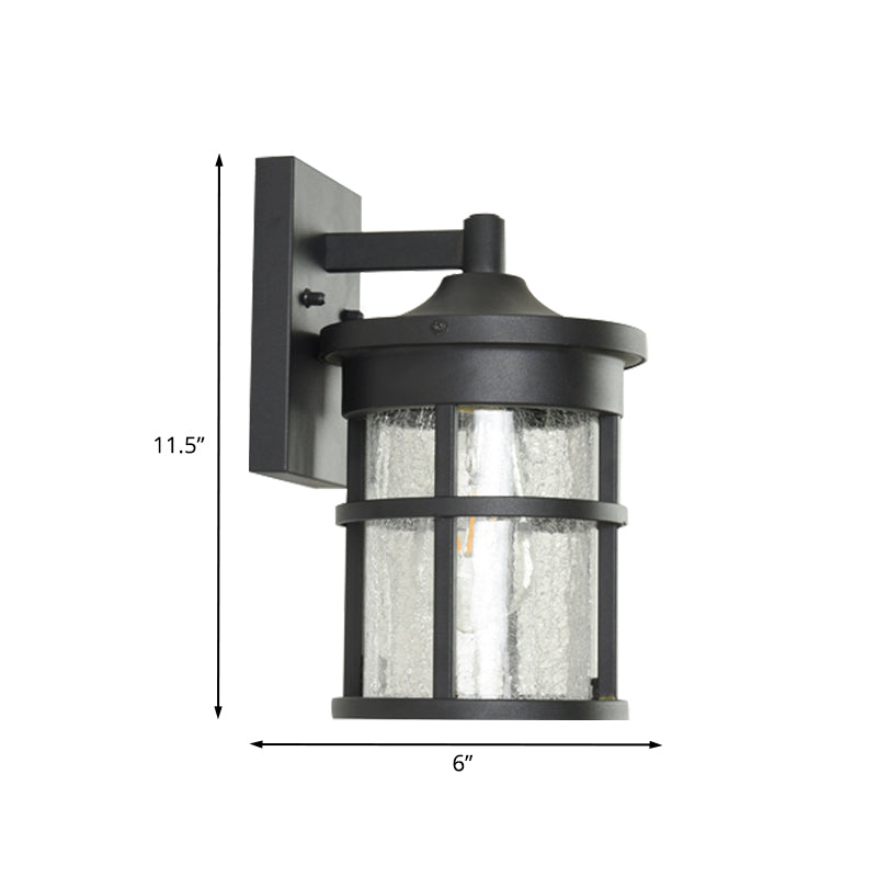 Crackle Glass Black Schonce Lamp Cilindrical 1 Bulb Countryside Wandverlichting met metalen frame