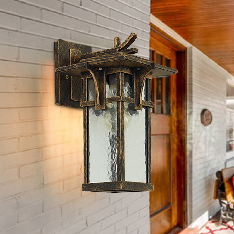 Éclairage de mur de lanterne rétro 1 Lumière claire d'eau claire en verre applique murale Lumière en bronze / noir pour extérieur