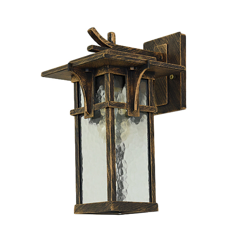 Éclairage de mur de lanterne rétro 1 Lumière claire d'eau claire en verre applique murale Lumière en bronze / noir pour extérieur