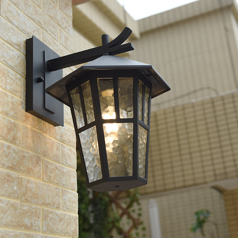 Birdcage Patio Wall Lamp Sconce Retro Clear Water Glass Single Light Bronze/Black Wall Light Fixture